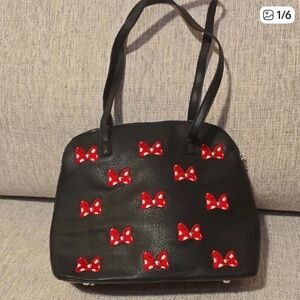 Disney Minnie Mouse Black Shoulder Bag with Red Bow Details